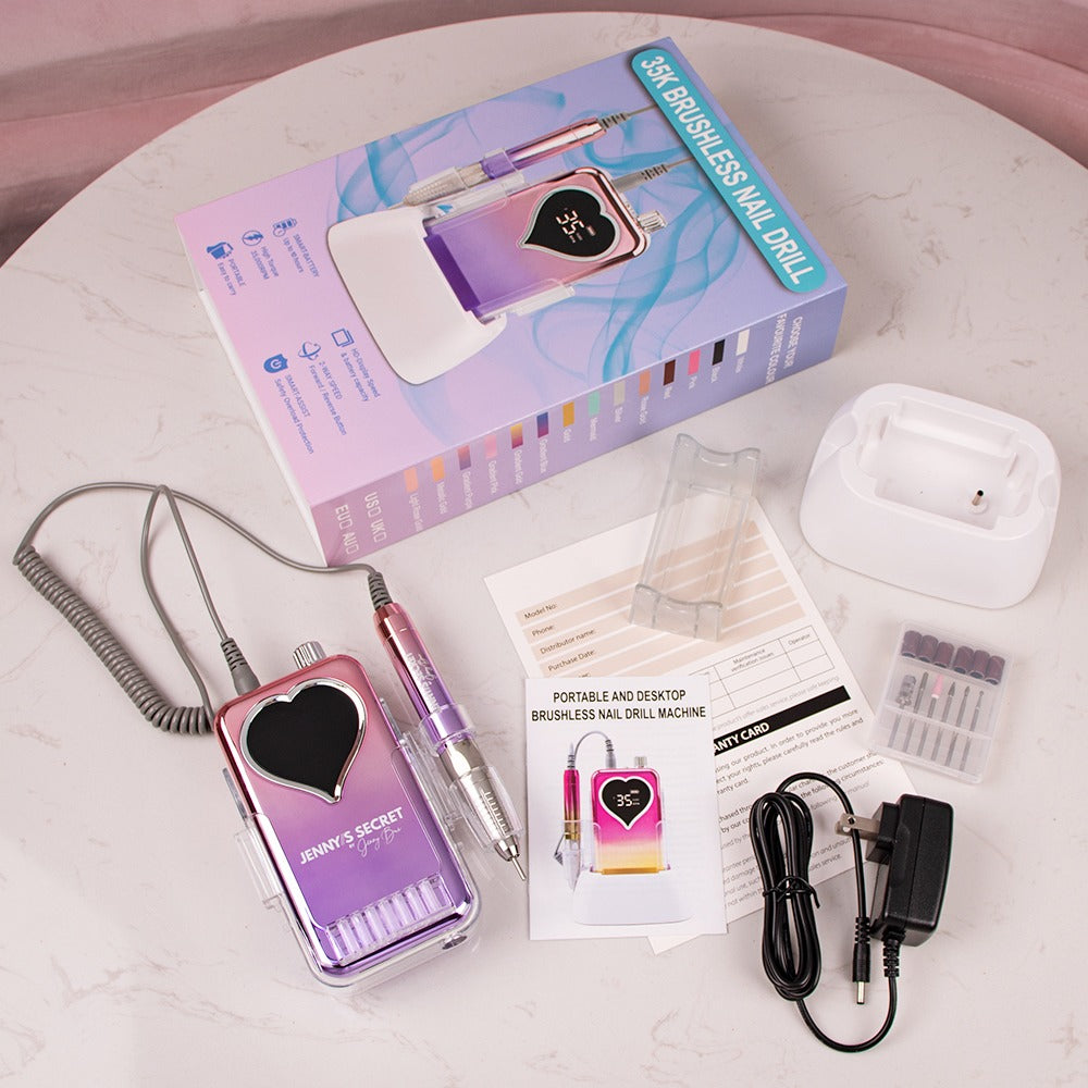 Professional Nail Drill Machine for Acrylic Nails, 35000 RPM Electric Nail File, Portable E-File – Rechargeable Nail Drill for Home Salon Manicure Tools